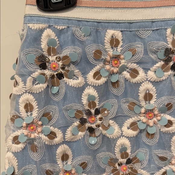 Maeve Persephone Sequin Beaded Mini Skirt Blue Pink Size 00 - Picture 4 of 10